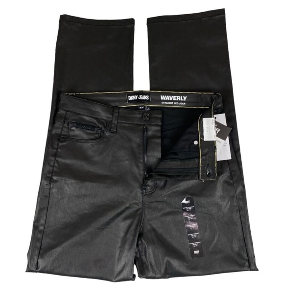 DKNY Jeans High Rise Ankle Straight Waverly Coated Black - Picture 1 of 7